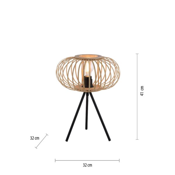 Tripod Tischleuchte Skandinavisch Holzschirm E27 41 cm