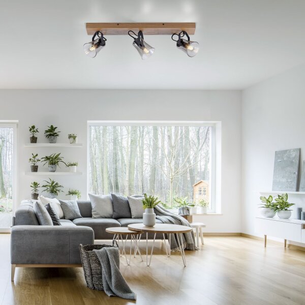 Verstellbarer Deckenspot Glas Eiche E14 65 cm blendarm