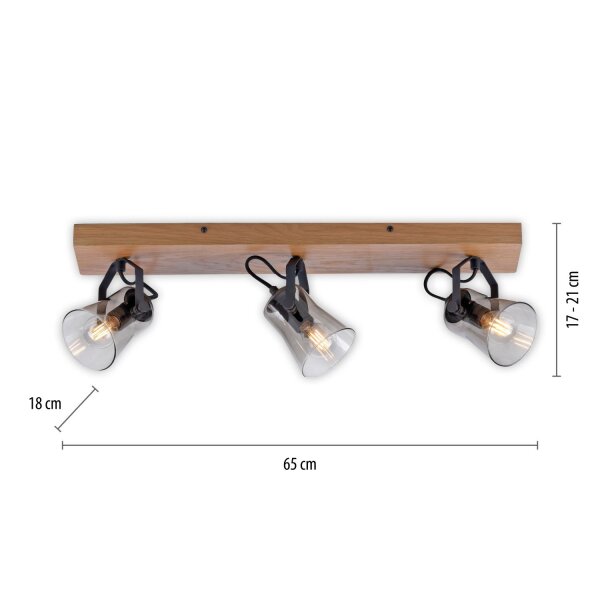 Verstellbarer Deckenspot Glas Eiche E14 65 cm blendarm