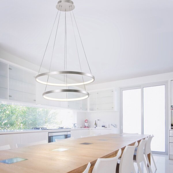 LED Pendelleuchte Ringe in Silber Metall Ø50 cm 2990 lm