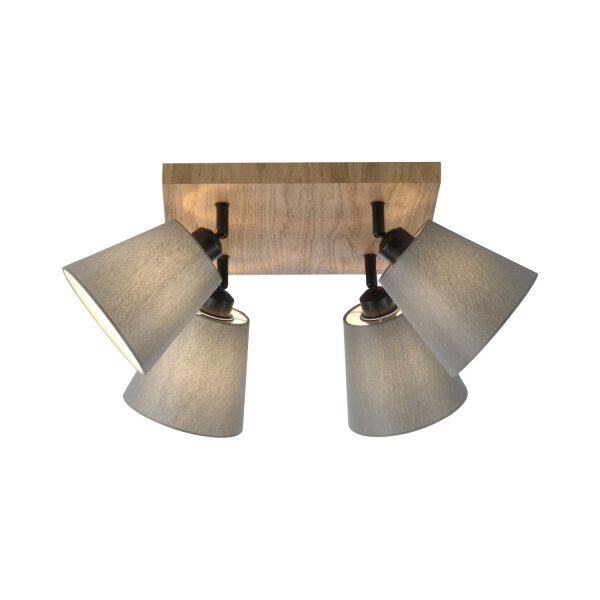 Deckenspot Stoff Holz E27 B:59 cm beweglich Taupe Natur
