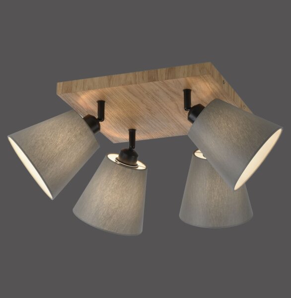 Deckenspot Stoff Holz E27 B:59 cm beweglich Taupe Natur