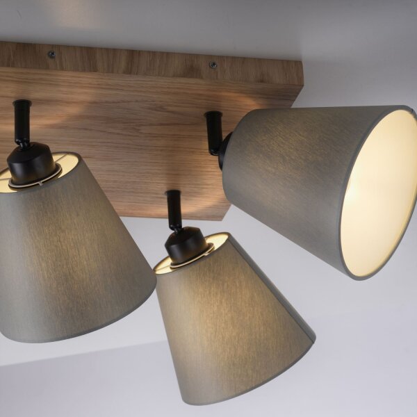 Deckenspot Stoff Holz E27 B:59 cm beweglich Taupe Natur