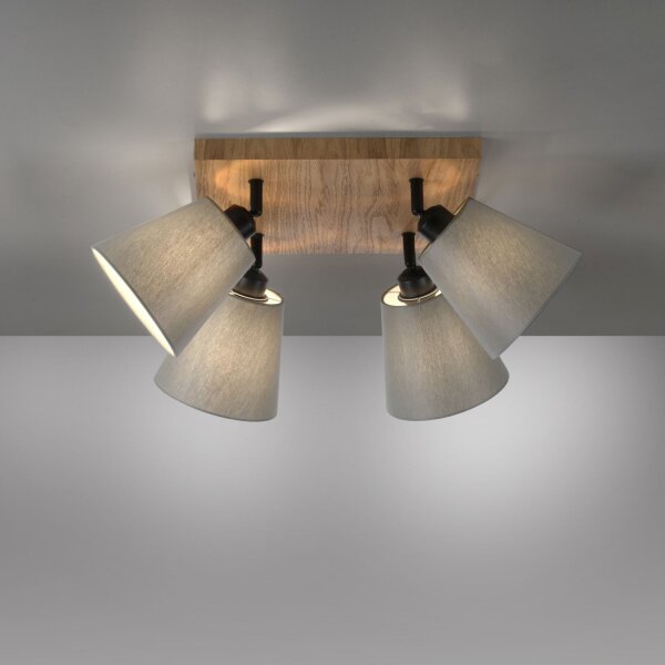 Deckenspot Stoff Holz E27 B:59 cm beweglich Taupe Natur