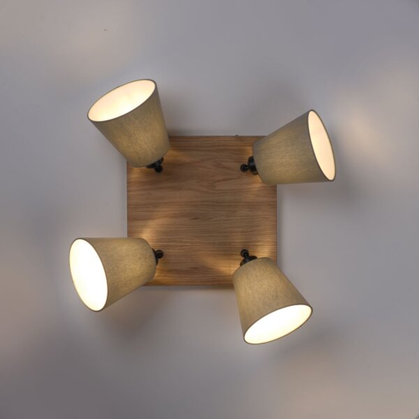 Deckenspot Stoff Holz E27 B:59 cm beweglich Taupe Natur
