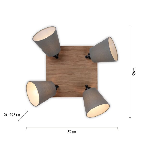 Deckenspot Stoff Holz E27 B:59 cm beweglich Taupe Natur