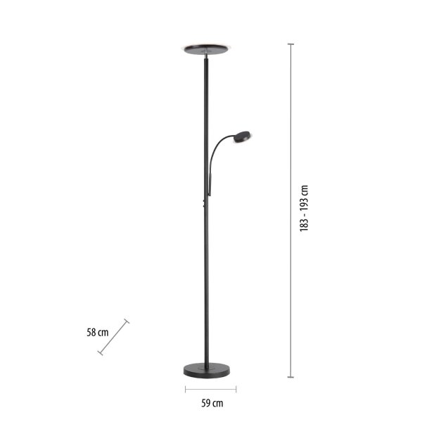 Dimmbarer LED Deckenfluter Schwarz Touch 193 cm Lesearm