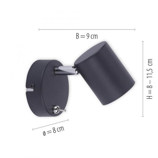 Beweglicher Wandstrahler Schwarz Schalter GU10 T:12 cm