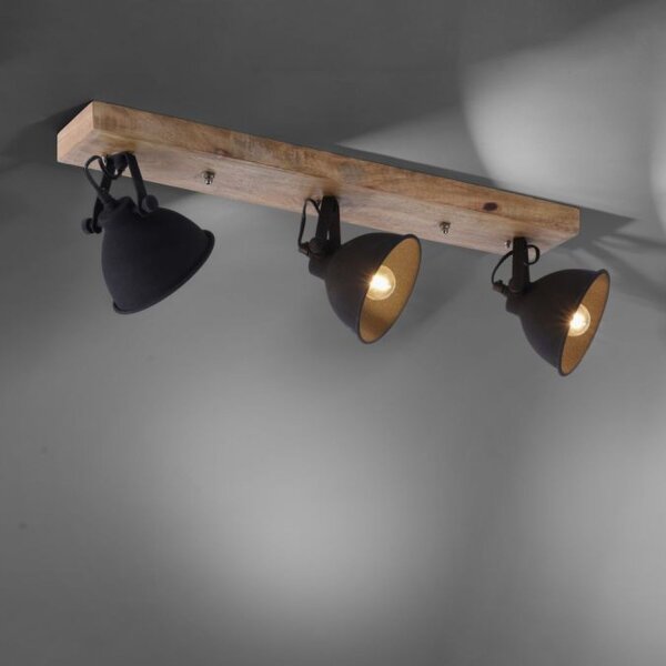 Industrial Deckenspot Holz Metall Schwarz E14 74 cm