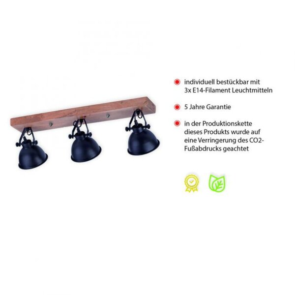 Industrial Deckenspot Holz Metall Schwarz E14 74 cm