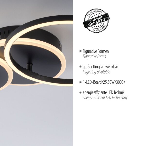 LED Deckenlampe Schwarz Metall warmweiß 26 W beweglich