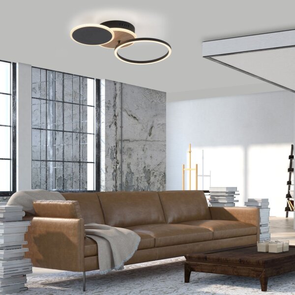 LED Deckenlampe Schwarz Natur warmweiß 26 W verstellbar
