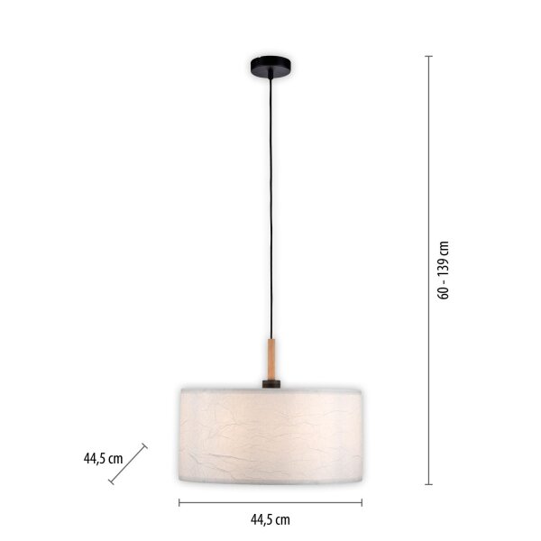 Runde Pendelleuchte Papier Holz E27 Ø44,5 cm gemütlich