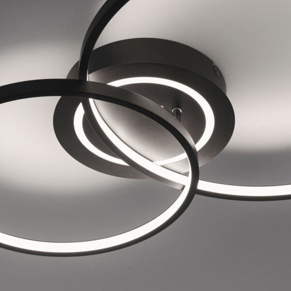 Stilvolle LED Deckenleuchte Metall Schwarz 3000 K Ringe