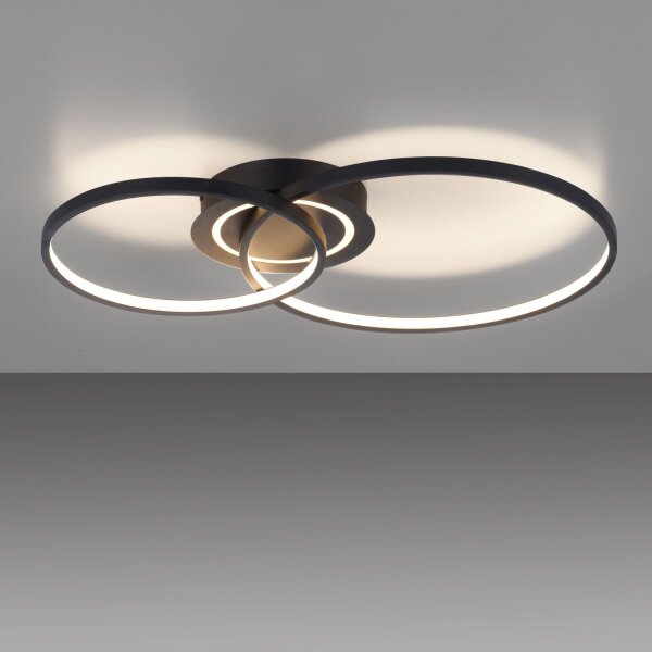 Stilvolle LED Deckenleuchte Metall Schwarz 3000 K Ringe