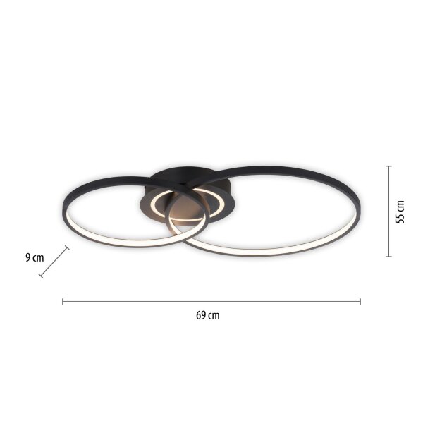 Stilvolle LED Deckenleuchte Metall Schwarz 3000 K Ringe