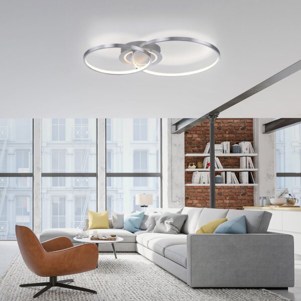 Stilvolle LED Deckenleuchte in Aluminium 3000 K Ringe