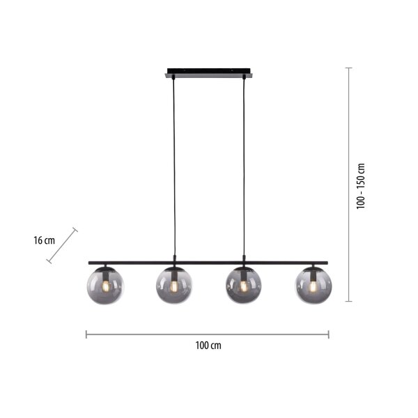Längliche Pendelleuchte Rauchglas 100 cm E14 wohnlich