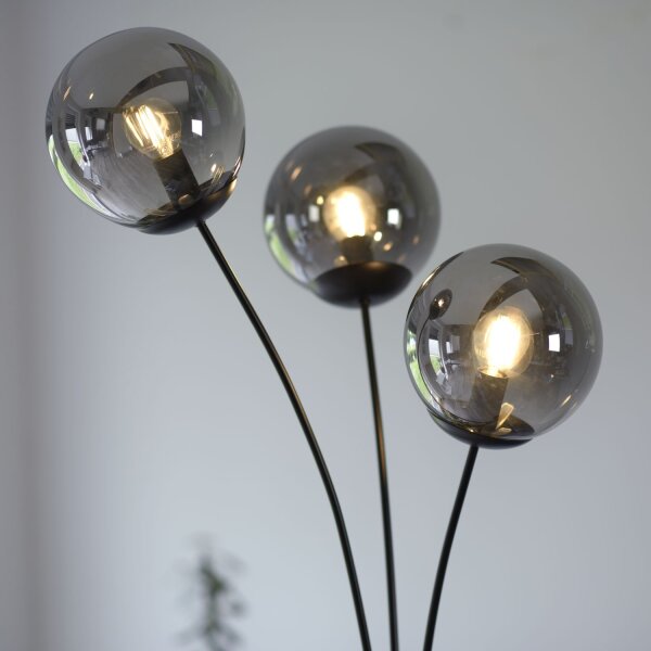 Gemütliche Stehleuchte Rauchglas 185 cm E14 blendarm