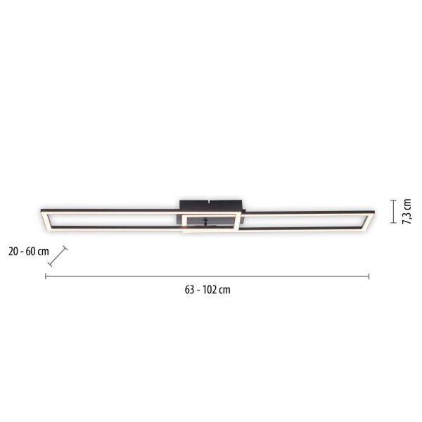 Dimmbare LED Deckenleuchte Schwarz 3000 K 36 W L:102 cm