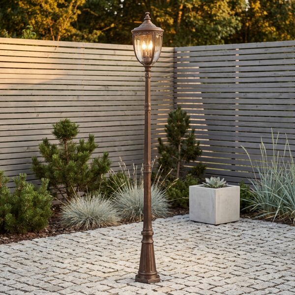 XXL Gartenlaterne Bronze Metall Glas IP44 H:243 cm E14