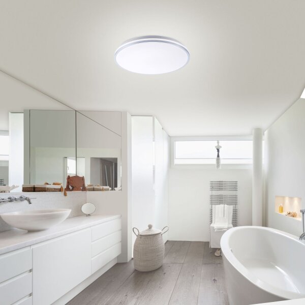 LED Deckenlampe in Chrom IP44 Ø49 cm 2500 lm blendarm