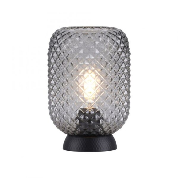 Tischlampe Rauchgrau Schwarz Glas Metall 22,5 cm E27