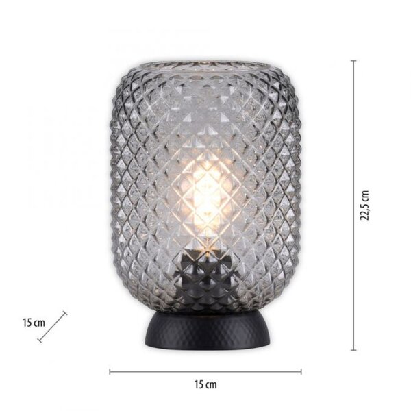 Tischlampe Rauchgrau Schwarz Glas Metall 22,5 cm E27