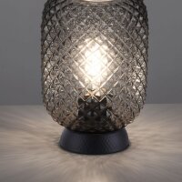 Tischlampe Rauchgrau Schwarz Glas Metall 22,5 cm E27