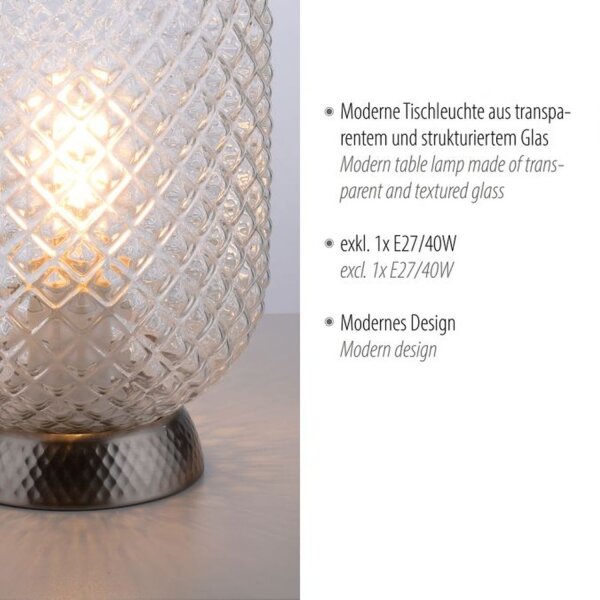 Tischlampe in Stahl Glasschirm Metall 22,5 cm E27
