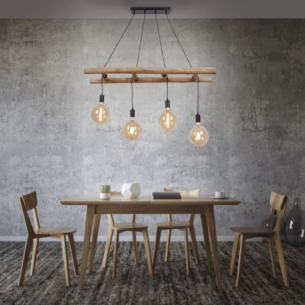 Hängelampe Skandinavisch Holz 110 cm lang E27 natürlich