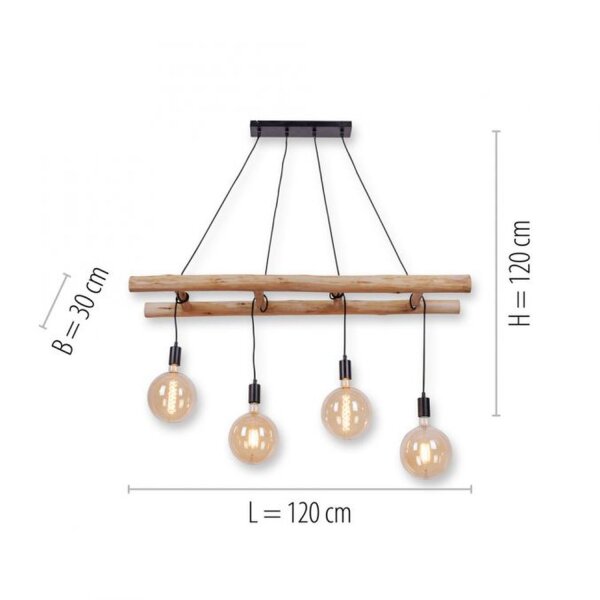 Hängelampe Skandinavisch Holz 110 cm lang E27 natürlich