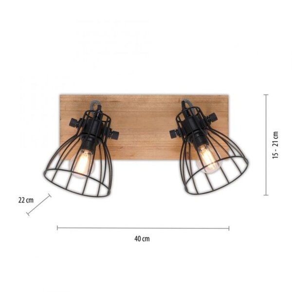 Deckenspot Holz Metall Draht 2-flammig E14 verstellbar