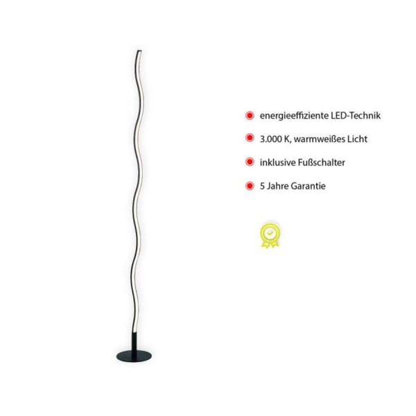 LED Stehlampe Schwarz Metall 120 cm 3000 K blendarm