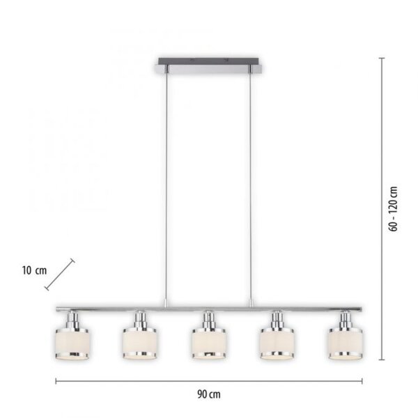 Pendelleuchte Modern 90 cm lang 5x E14 Chrom Weiß