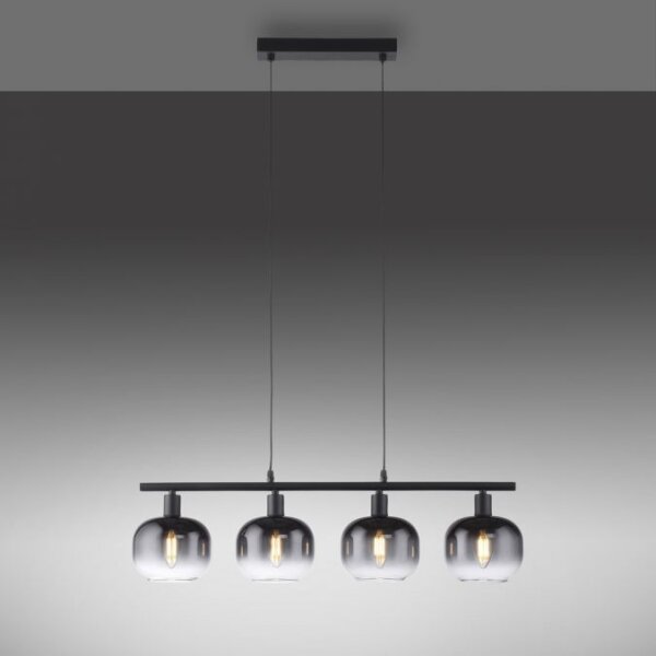 Pendelleuchte Glas Metall Rauchgrau Schwarz E14 L:68 cm