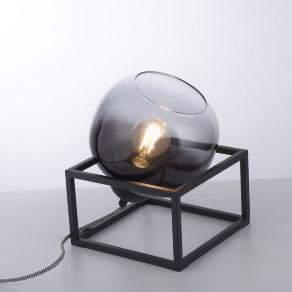 Tischlampe Glasschirm Rauchgrau Schwarz E27 23 cm klein