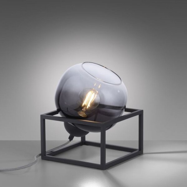 Tischlampe Glasschirm Rauchgrau Schwarz E27 23 cm klein