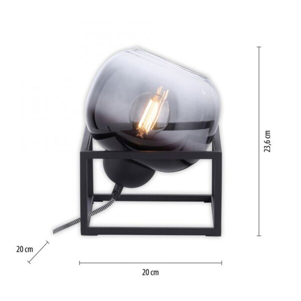 Tischlampe Glasschirm Rauchgrau Schwarz E27 23 cm klein