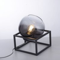 Tischlampe Glasschirm Rauchgrau Schwarz E27 23 cm klein