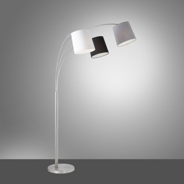 Gemütliche Bogenleuchte Metall Stoff E27 190 cm 3-flmg
