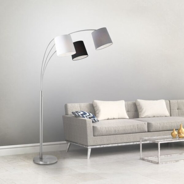 Gemütliche Bogenleuchte Metall Stoff E27 190 cm 3-flmg