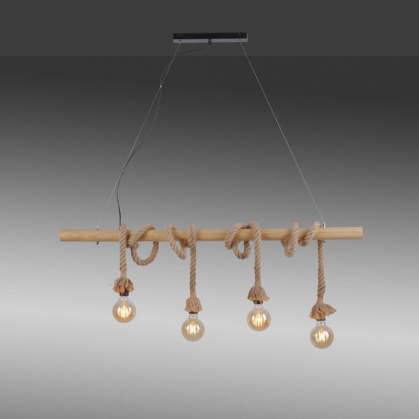 Vintage Pendelleuchte Holzbalken Tau Seil E27 100 cm