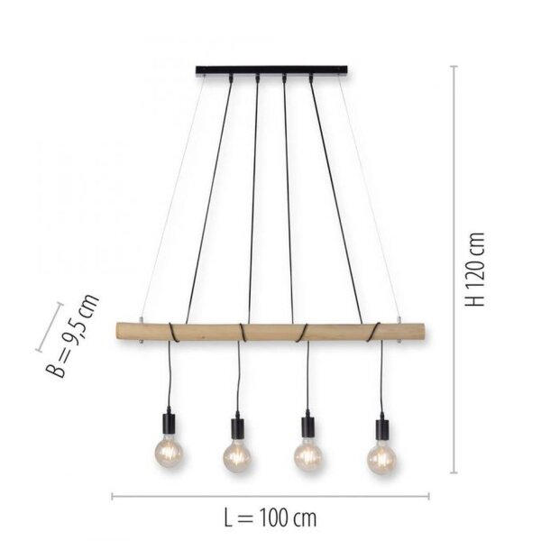 Lange Pendelleuchte Holzbalken 100 cm inkl E27 2700 K