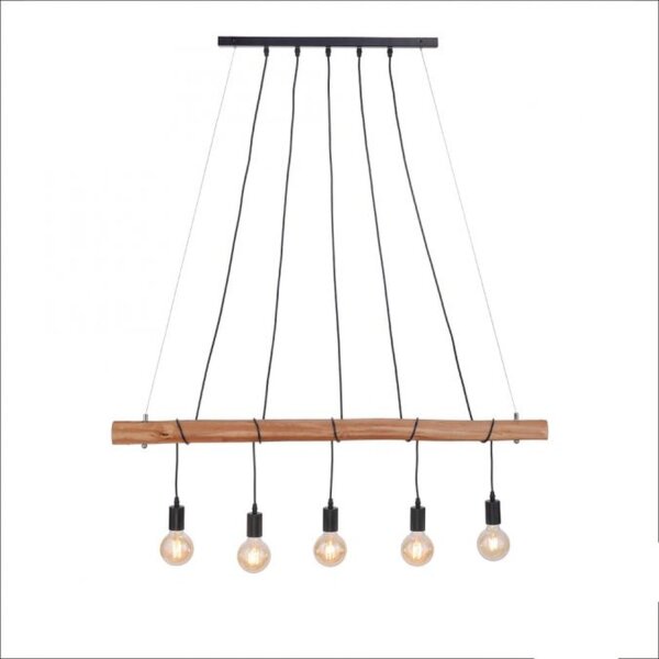 Längliche Pendelleuchte Holz 110 cm E27 Skandinavisch