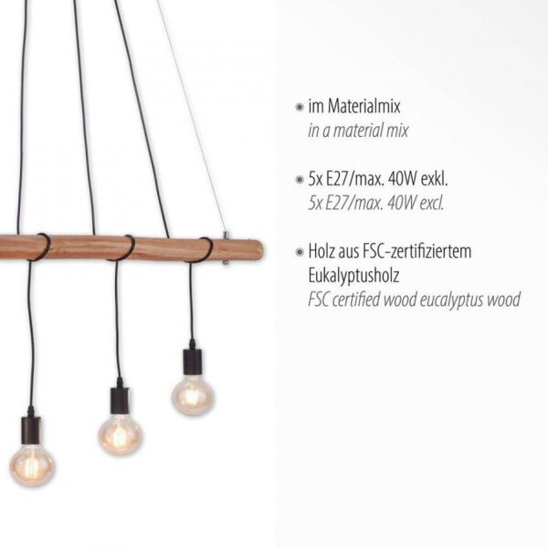 Längliche Pendelleuchte Holz 110 cm E27 Skandinavisch