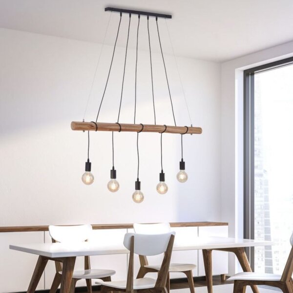 Längliche Pendelleuchte Holz 110 cm E27 Skandinavisch