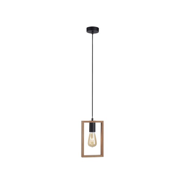 Natürliche Pendelleuchte Holz Metall L:15 cm E27 Retro
