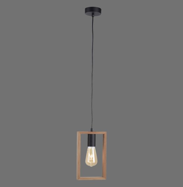 Natürliche Pendelleuchte Holz Metall L:15 cm E27 Retro