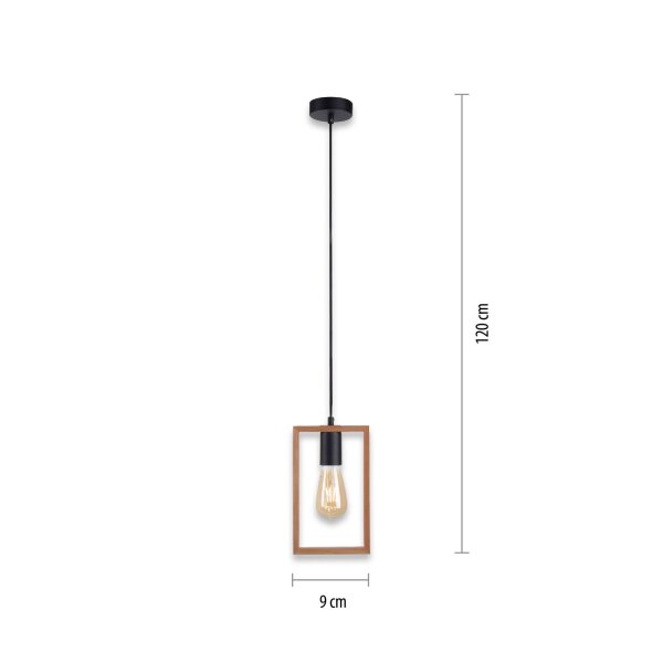 Natürliche Pendelleuchte Holz Metall L:15 cm E27 Retro